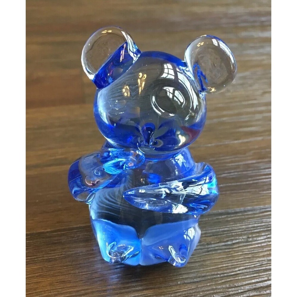 Vintage Blue Art Glass Bear Paperweight Measures 3" Tall Pale Blue